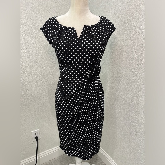 Adrianna Papell Dresses & Skirts - Adrianna Papell Dresses Polka Dot Faux Wrap Dress Black and White Dress Size 6